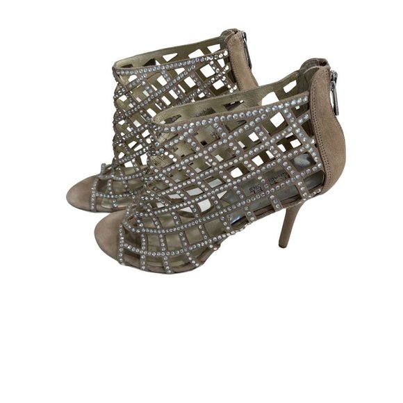 Michael Kors Taupe Sequin Caged Open Toe Booties - Picture 2 of 3